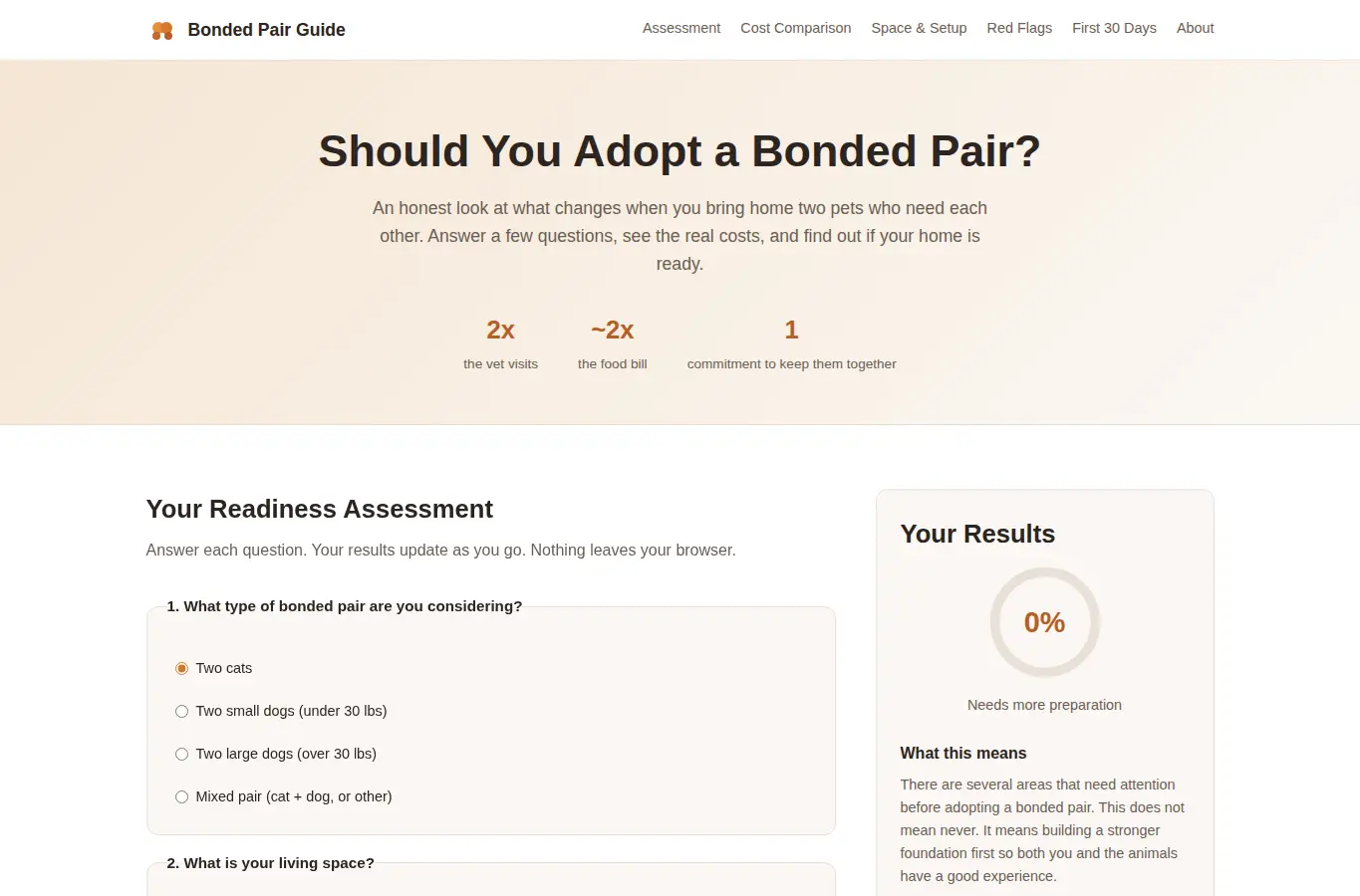 Screenshot of Bonded Pair Adoption Decision Guide interface showing the project page in use
